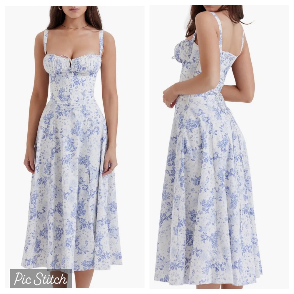 house of cb Carmen Blue Print Bustier Sundress - Picture 2 of 12